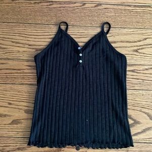 Black Stretchy Button Tank Top